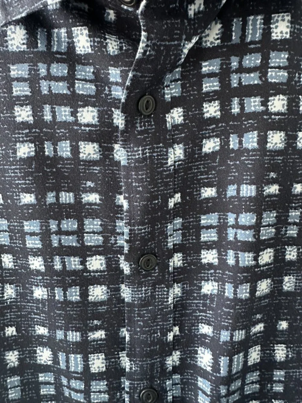 Banana Republic Navy Blue Square Pattern Large Slim Fit Men's Short Sleeve Shirt